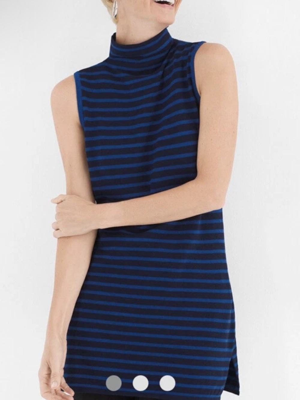 Chico’s Zenergy Sz M Striped Mock-Neck Sleeveless Top Sweater Blue Black NWT